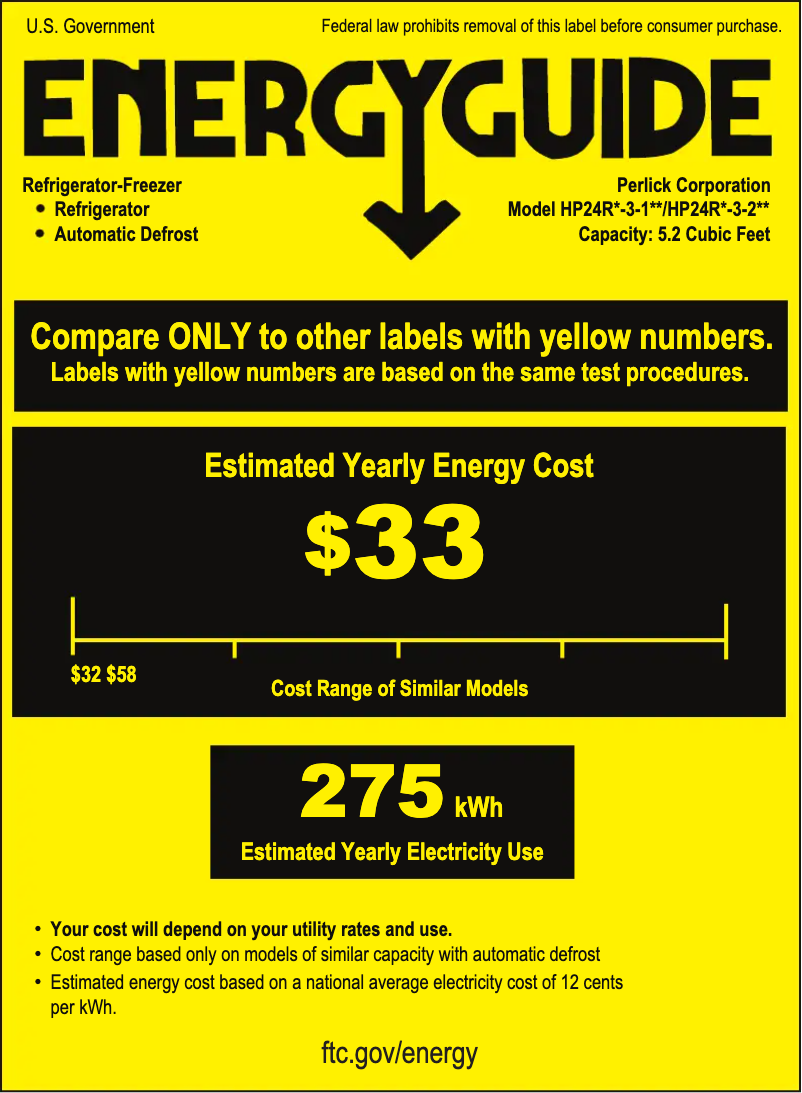 Page n°1 - Label énergétique Perlick HP24RO-3-1L