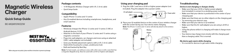 Page 1 de la notice Manuel utilisateur Best Buy BE-MQM10W22W