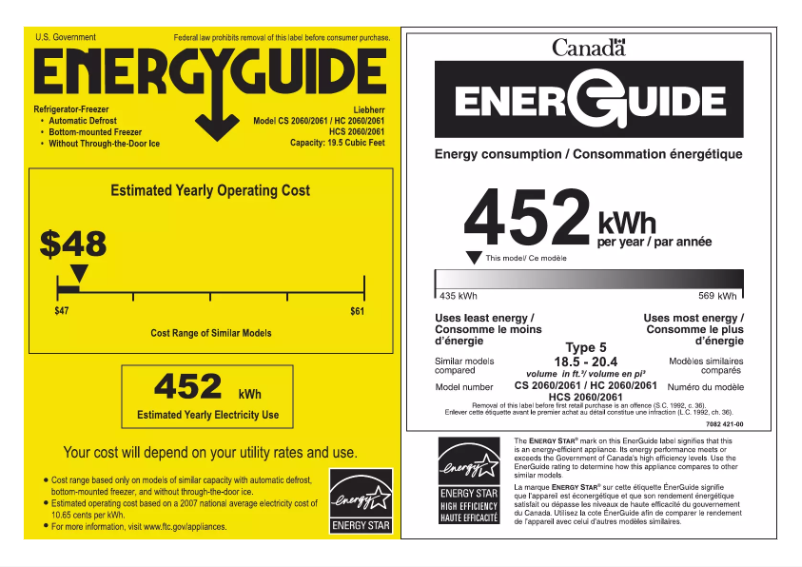 Page 1 de la notice Label énergétique Liebherr CS-2060