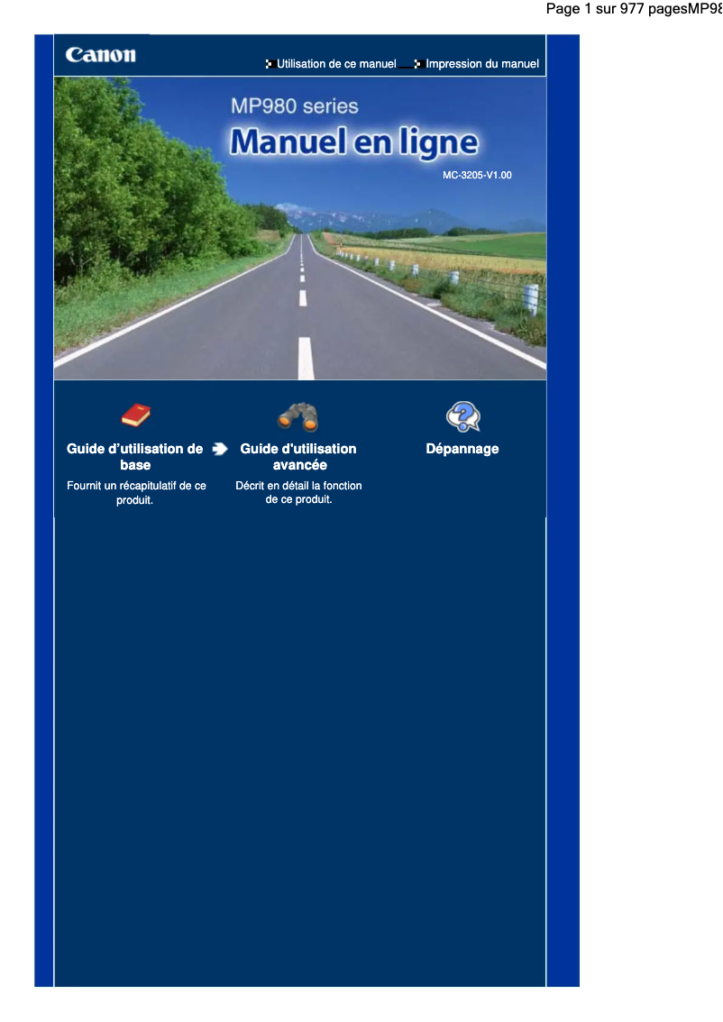 Image de la première page du manuel de l'appareil Pixma MP980