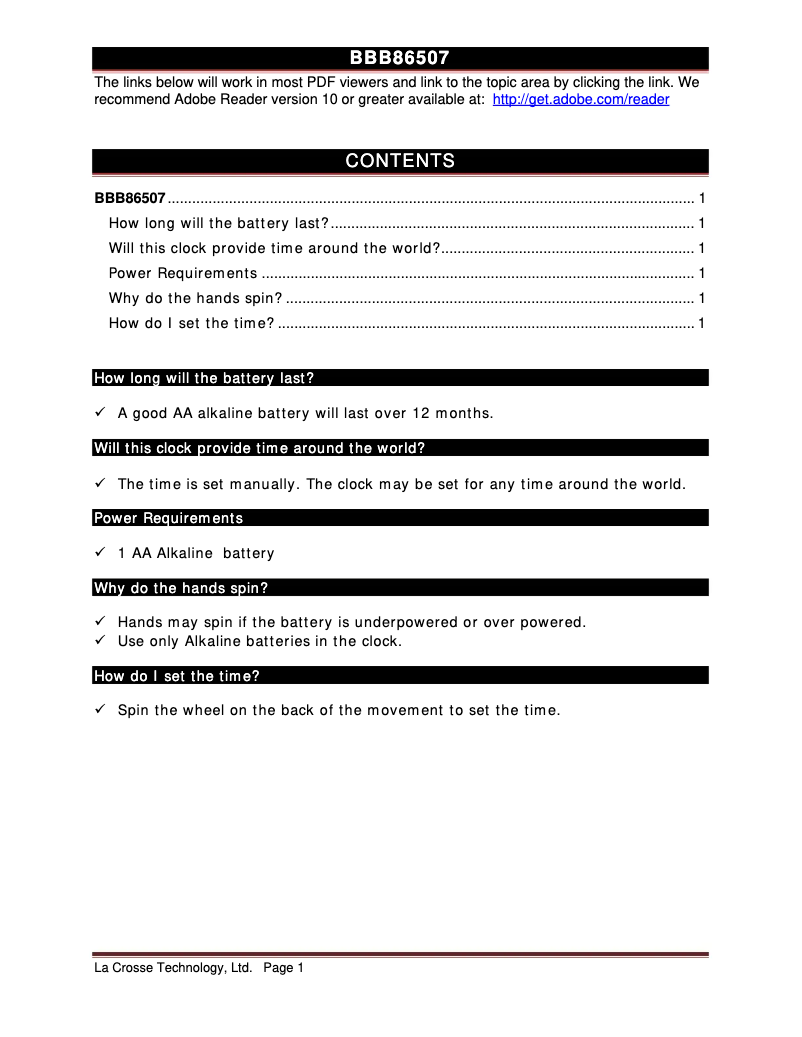 Page 1 de la notice FAQ La Crosse Technology BBB86507