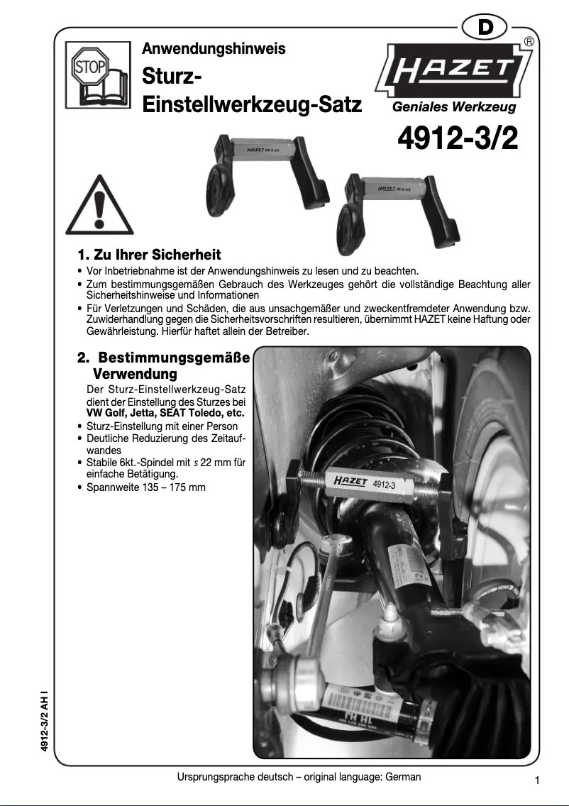Page 1 de la notice Manuel utilisateur Hazet 4912-3/2