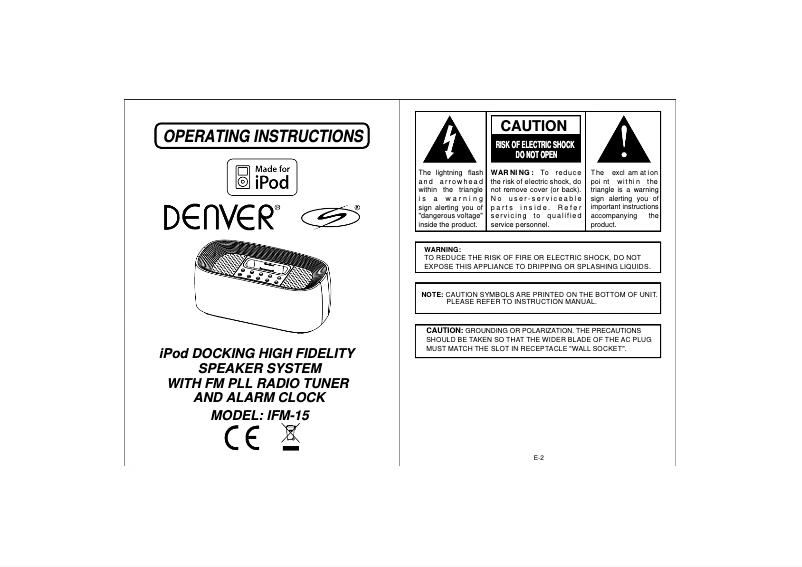 Page 1 de la notice Manuel utilisateur Denver IFM-15