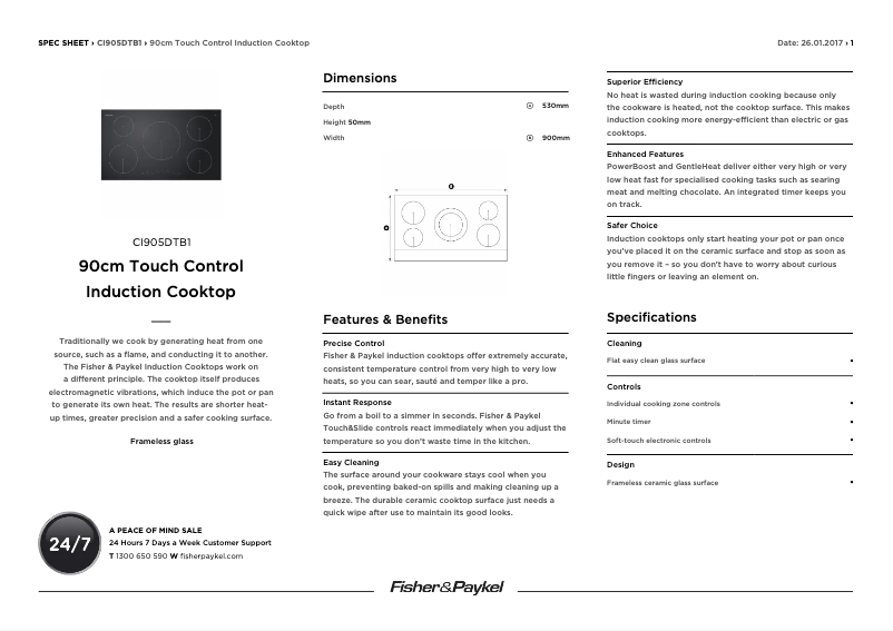 Page n°1 - Fiche technique Fisher & Paykel CI905DTB1