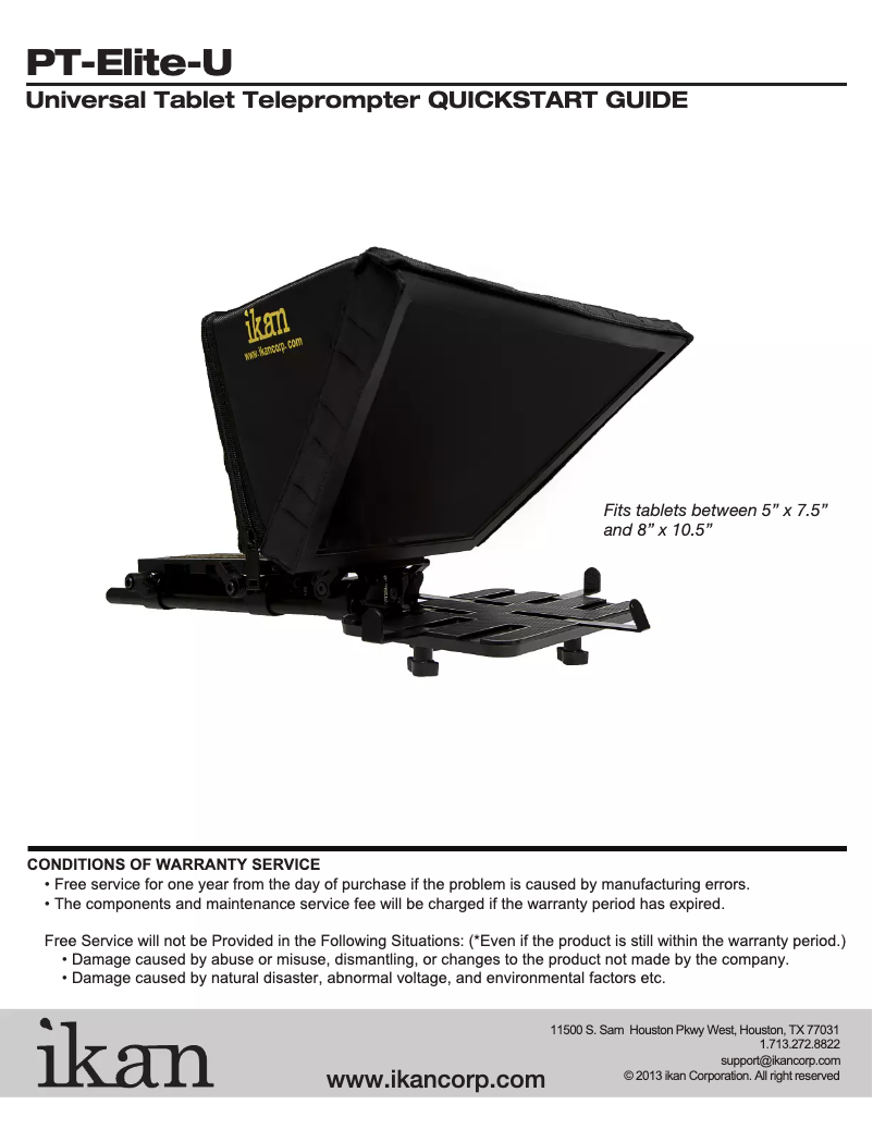 Page 1 de la notice Manuel utilisateur Ikan PT-Elite-U