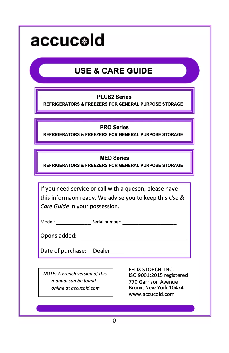 Page 1 de la notice Manuel utilisateur Accucold S19LWHPLUS2