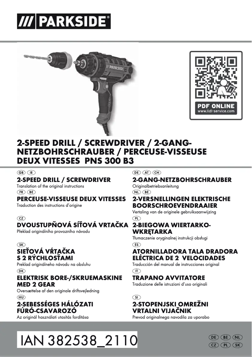 Page 1 de la notice Manuel utilisateur Parkside PNS 300 B3