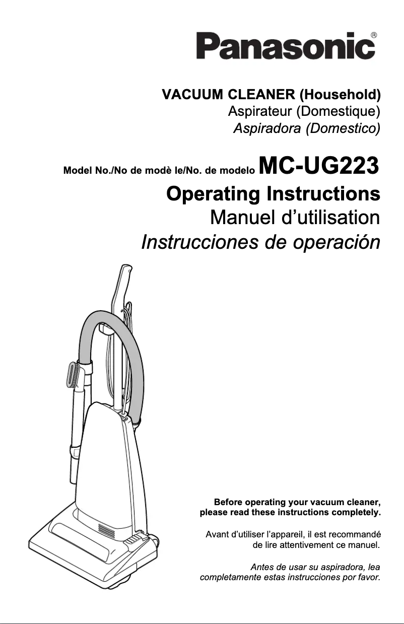 Page 1 de la notice Manuel d'utilisation et d'entretien Panasonic MC-UG223