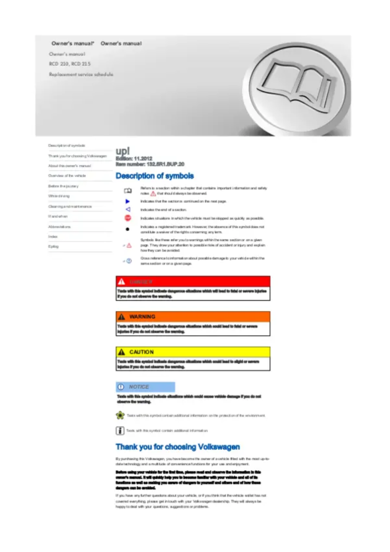 Page 1 de la notice Manuel utilisateur Volkswagen Up! (2018)