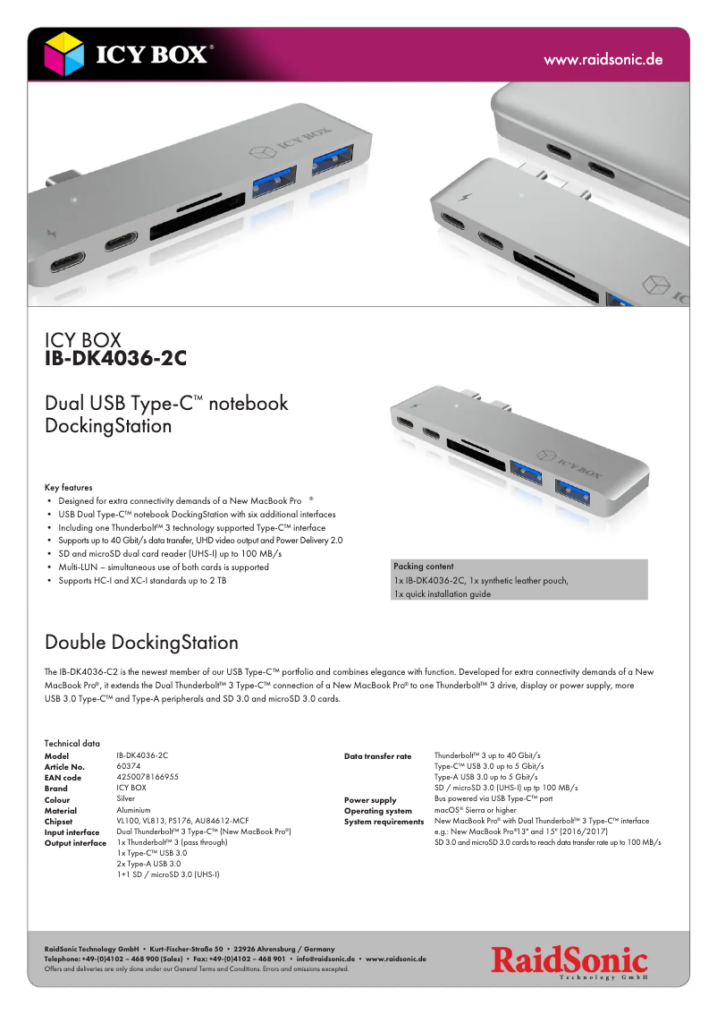 Page 1 de la notice Fiche technique Icy Box IB-DK4036-2C