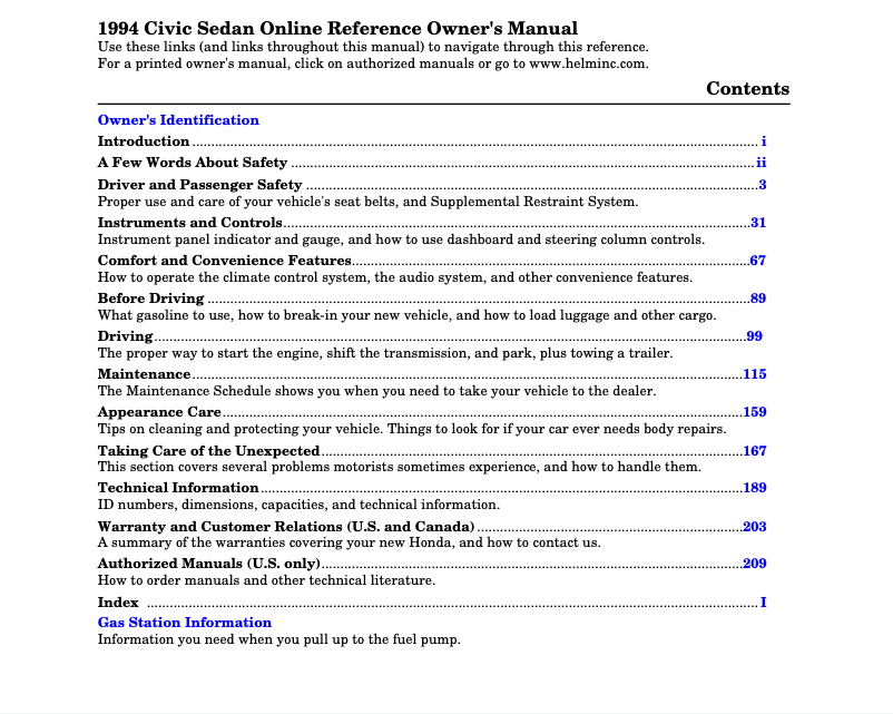 Página 1 del manual Manual de usuario Honda Civic (1994)