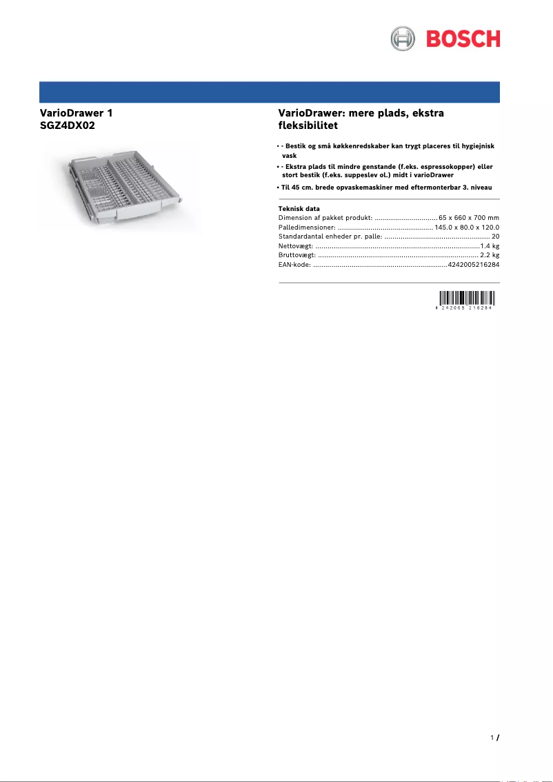 Page 1 de la notice Brochure Bosch SGZ4DX02