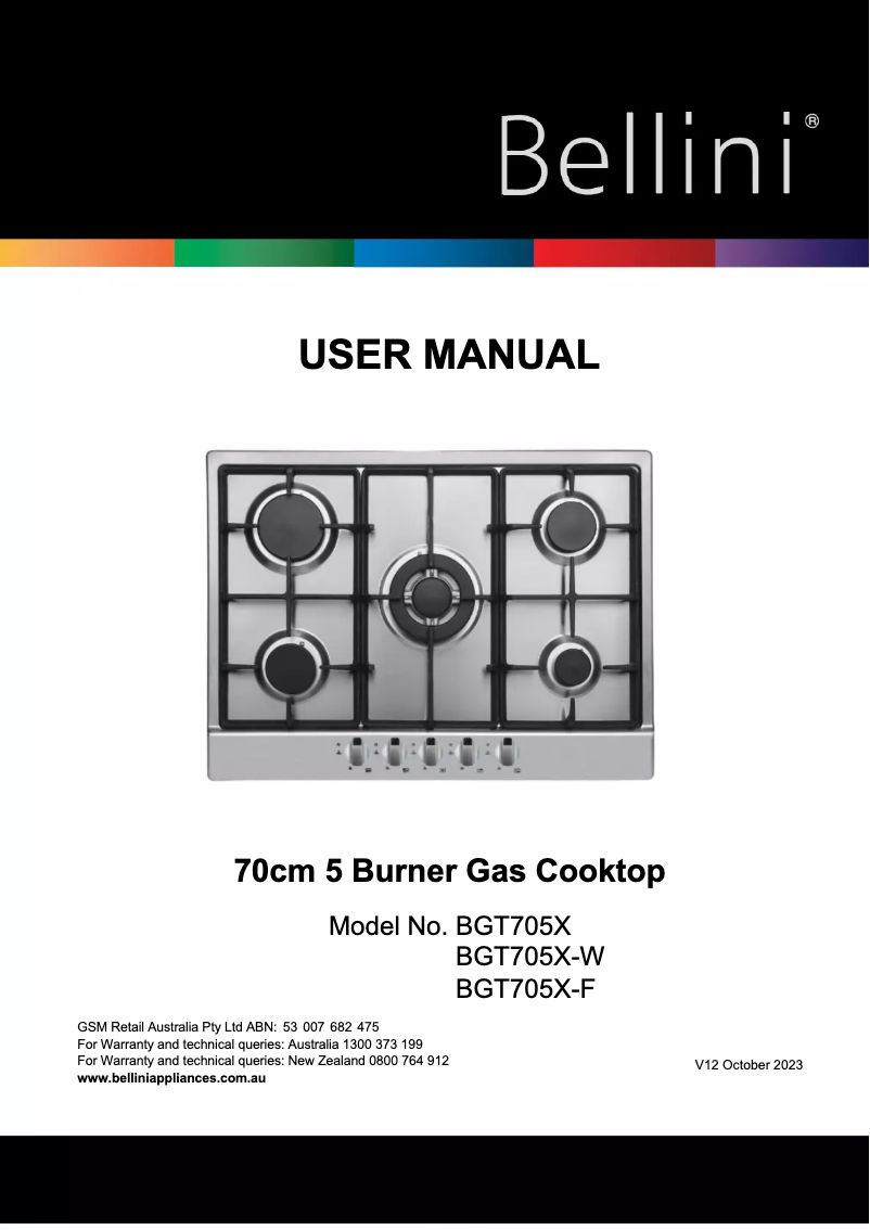 Page 1 de la notice Manuel utilisateur Bellini BGT705X