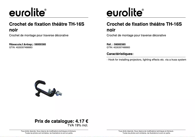 Page 1 de la notice Fiche technique Eurolite TH-16S