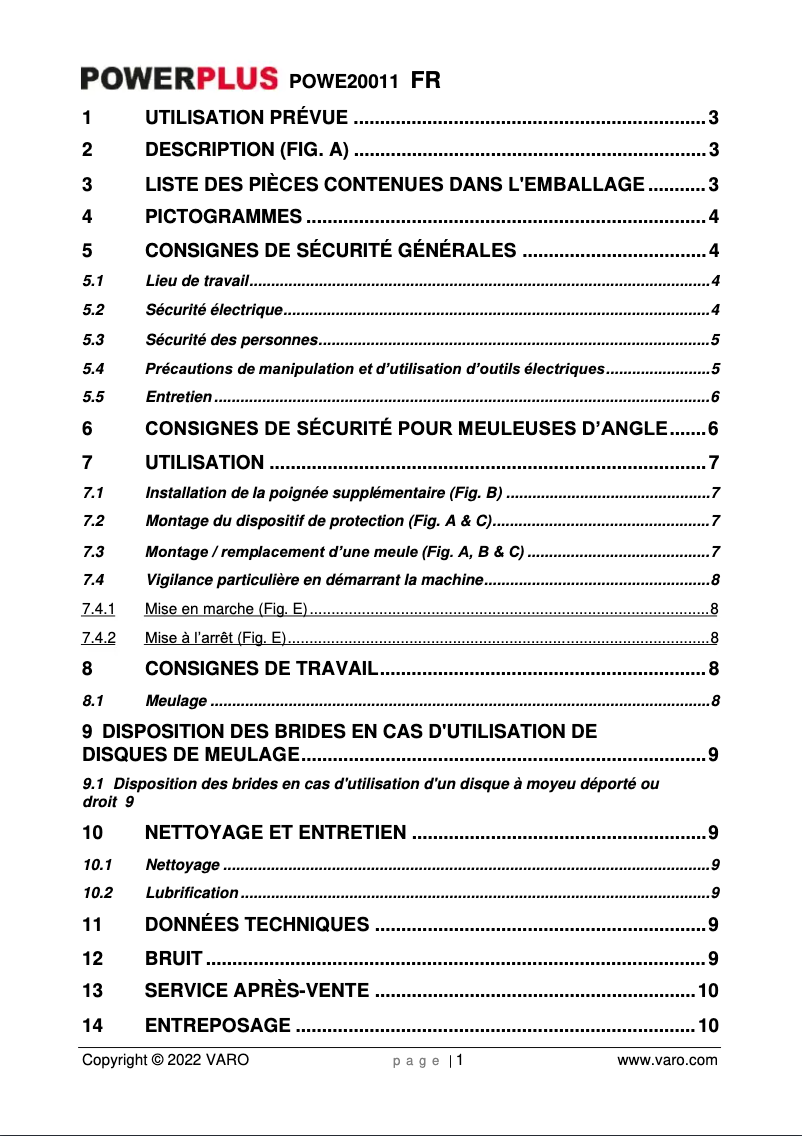 Page 1 de la notice Manuel utilisateur PowerPlus POWE20011