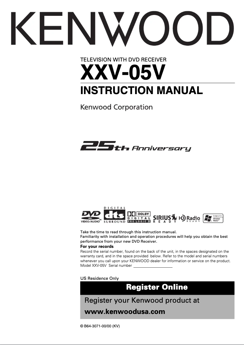 Page n°1 - Manuel utilisateur Kenwood XXV-05V