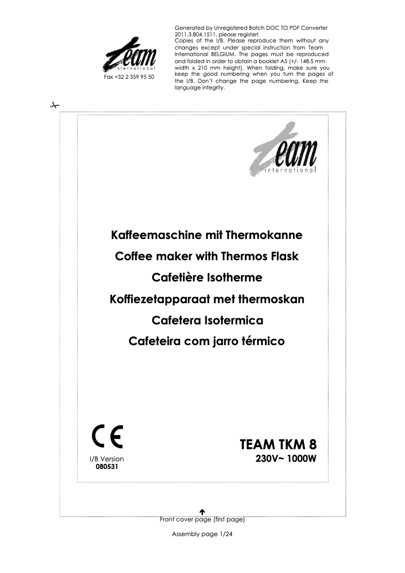 Page 1 de la notice Manuel utilisateur Team TKM 8