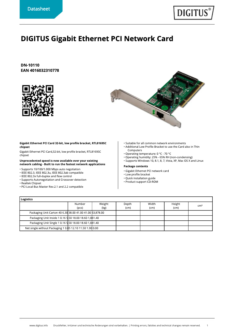 Page n°1 - Fiche technique Digitus DN-10110