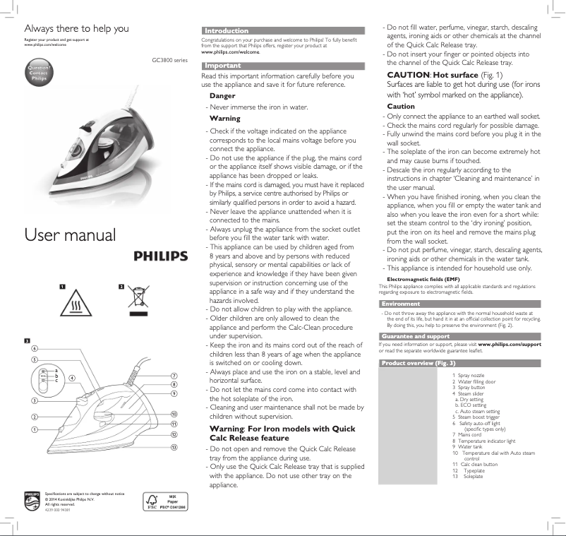 Page 1 de la notice Manuel utilisateur Philips Azur Performer GC3819