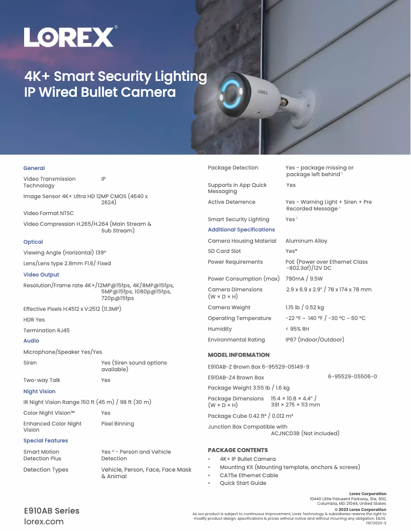 Página 1 del manual Ficha técnica Lorex E910AB