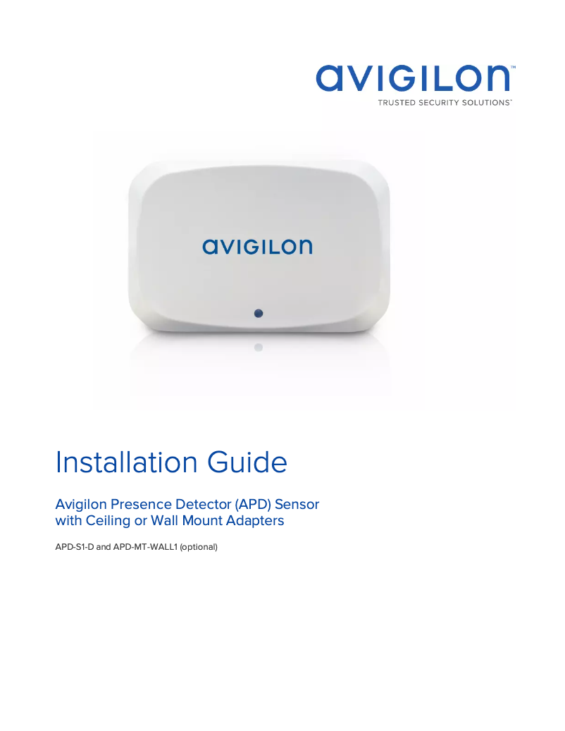 Image de la première page du manuel de l'appareil Avigilon Presence Detector (APD) Sensor