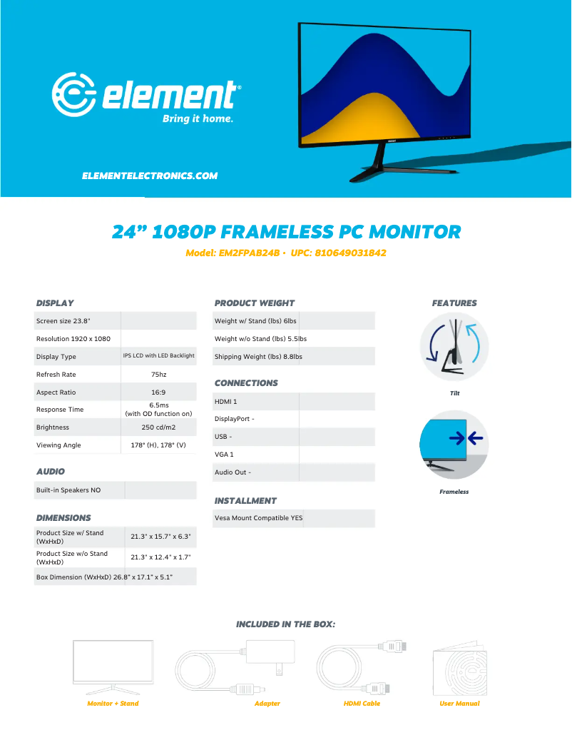 Page 1 de la notice Manuel utilisateur Element EM2FPAB24B