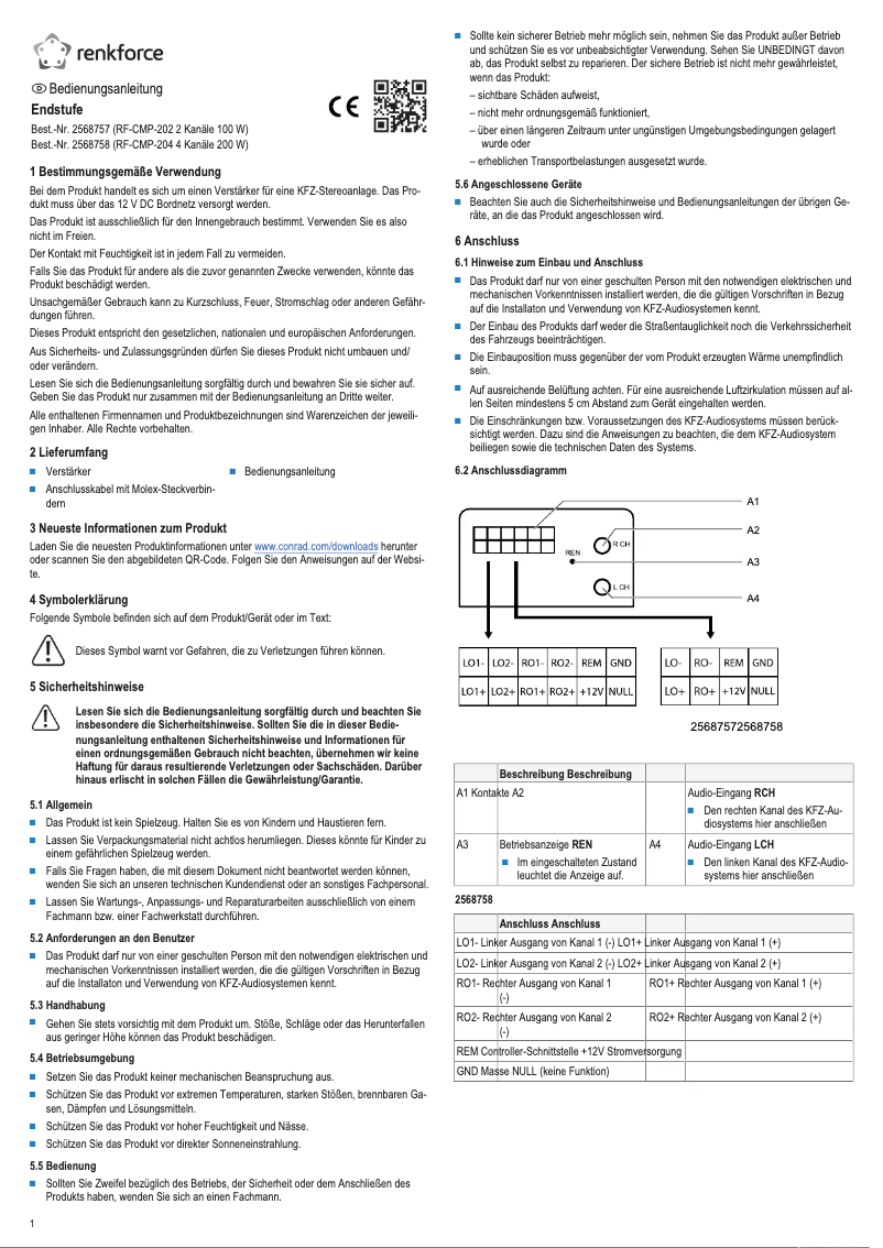 Page 1 de la notice Manuel utilisateur Renkforce RF-CMP-204