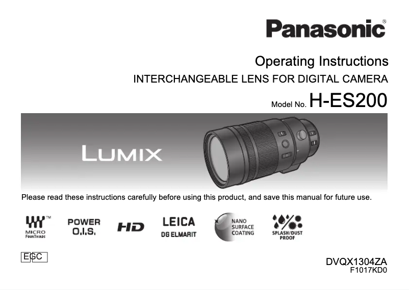 Image de la première page du manuel de l'appareil Leica DG Elmarit 200mm f/2.8