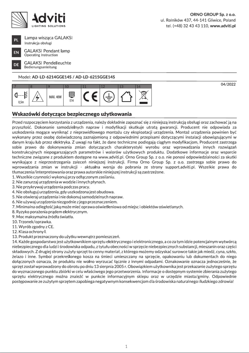 Image de la première page du manuel de l'appareil AD-LD-6215GGE14S