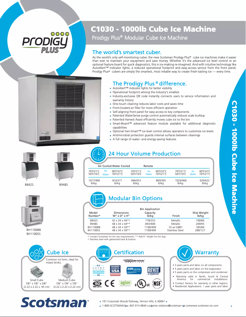 Page 1 de la notice Fiche technique Scotsman C1030MA-32