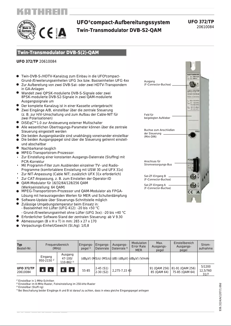 Page 1 of the manual User Manual Kathrein UFO 372/TP