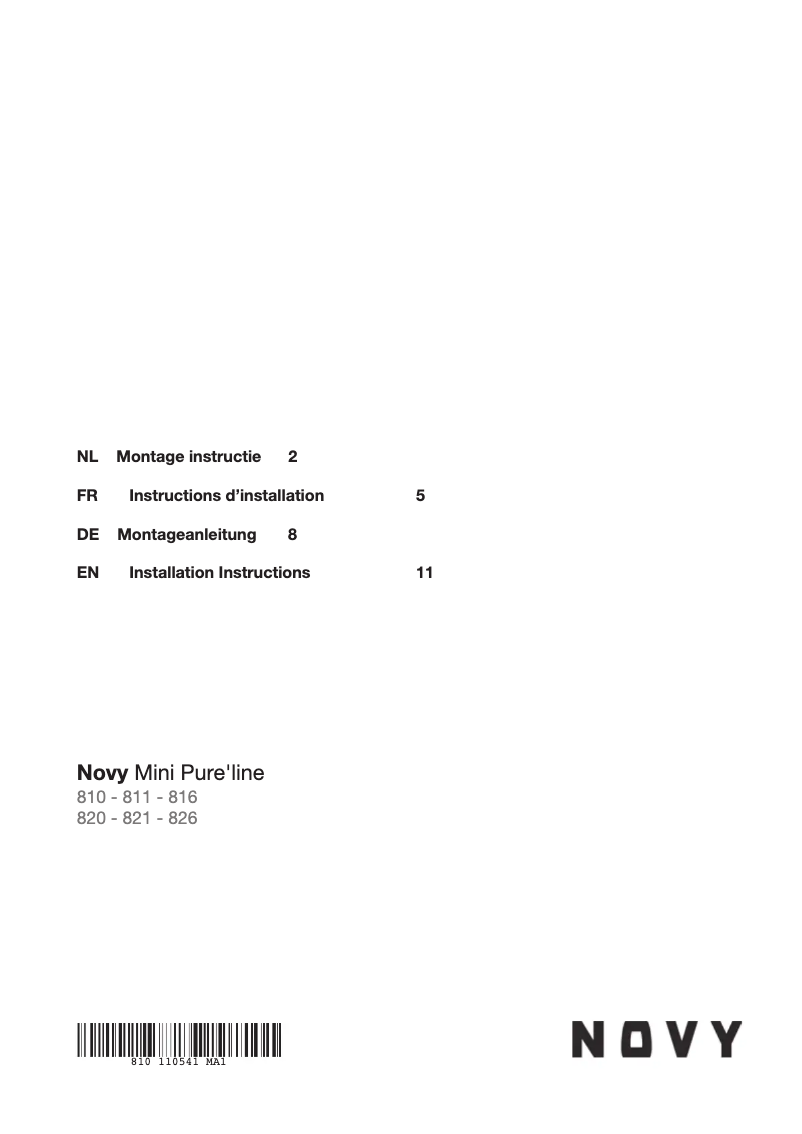 Page 1 de la notice Guide d'installation Novy Pure'line Mini 816