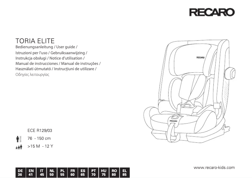 Página 1 del manual Manual de usuario Recaro Toria Elite