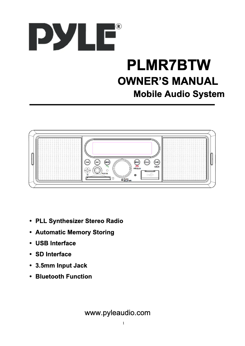 Page n°1 - Manuel utilisateur Pyle PLMR7BTW