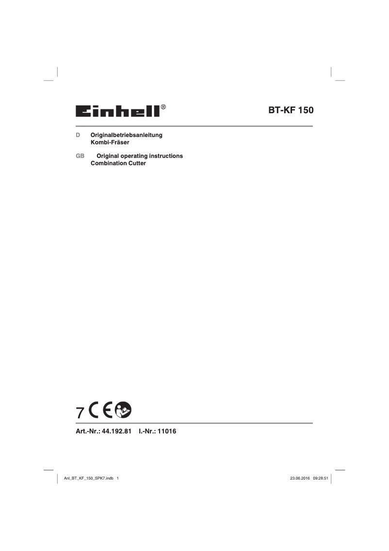 Page 1 de la notice Manuel utilisateur Einhell BT-KF 150
