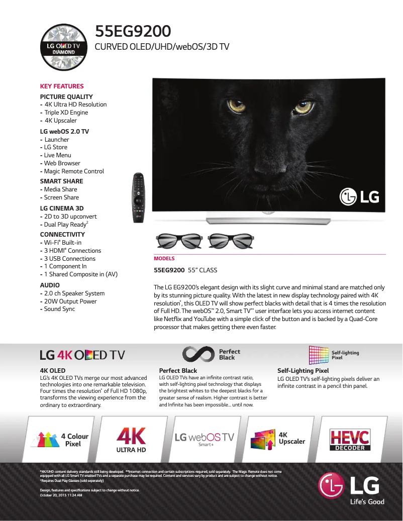 Page 1 de la notice Fiche technique LG 55EG9200