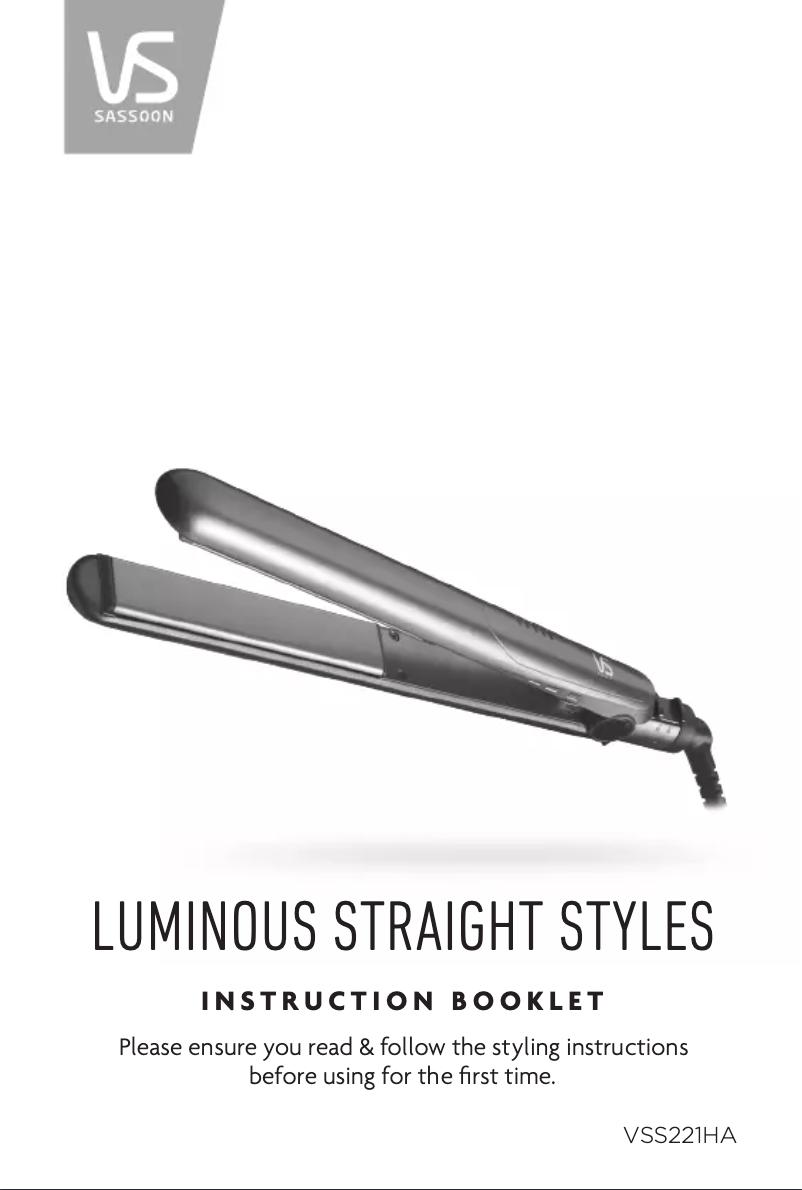 Página 1 del manual Manual de usuario VS Sassoon Luminous Straight Styles VSS221HA