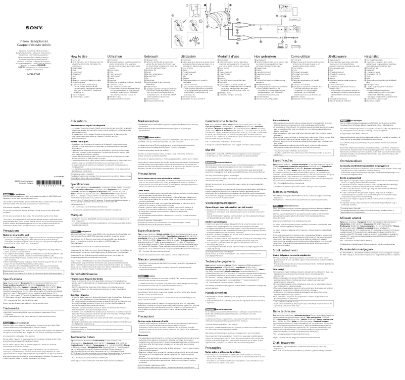 Image de la première page du manuel de l'appareil MDR-Z7M2