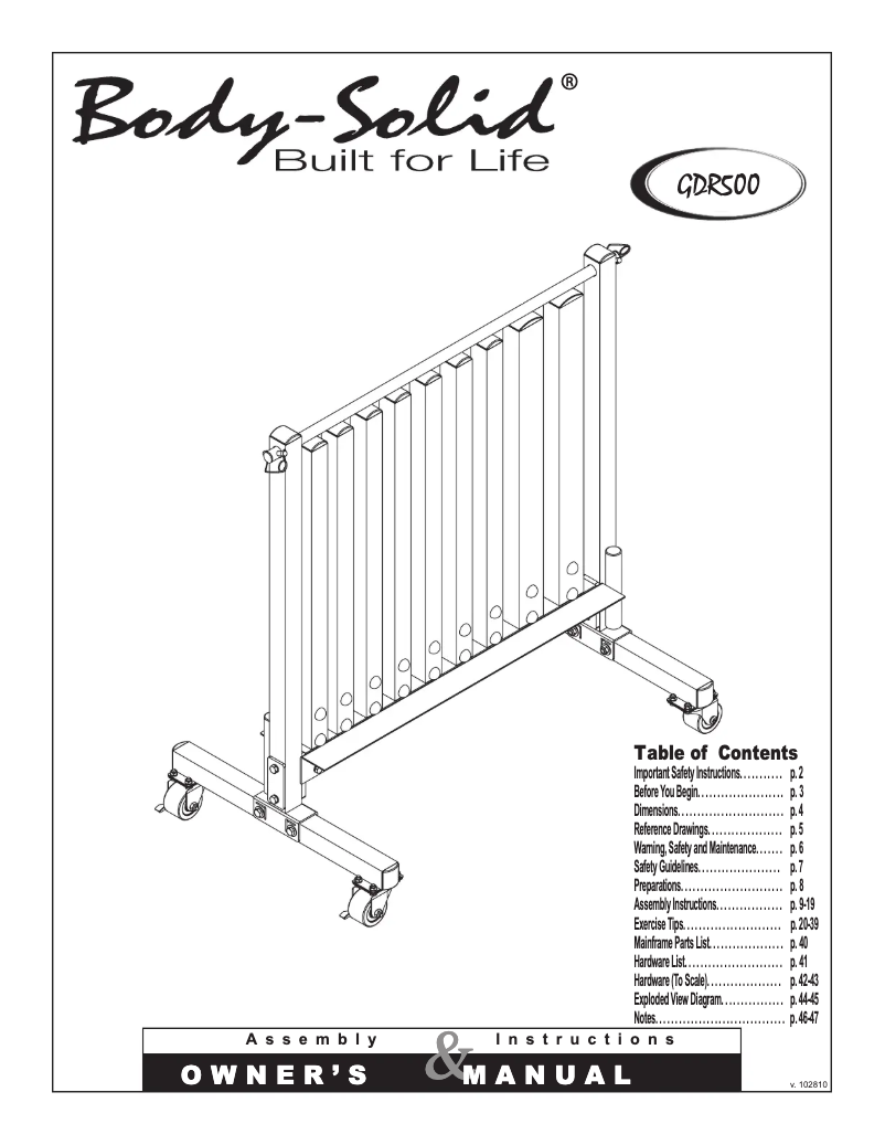 Page 1 de la notice Manuel utilisateur Body-Solid GDR500