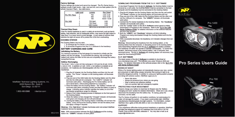 Page n°1 - Manuel utilisateur NiteRider Pro 1400