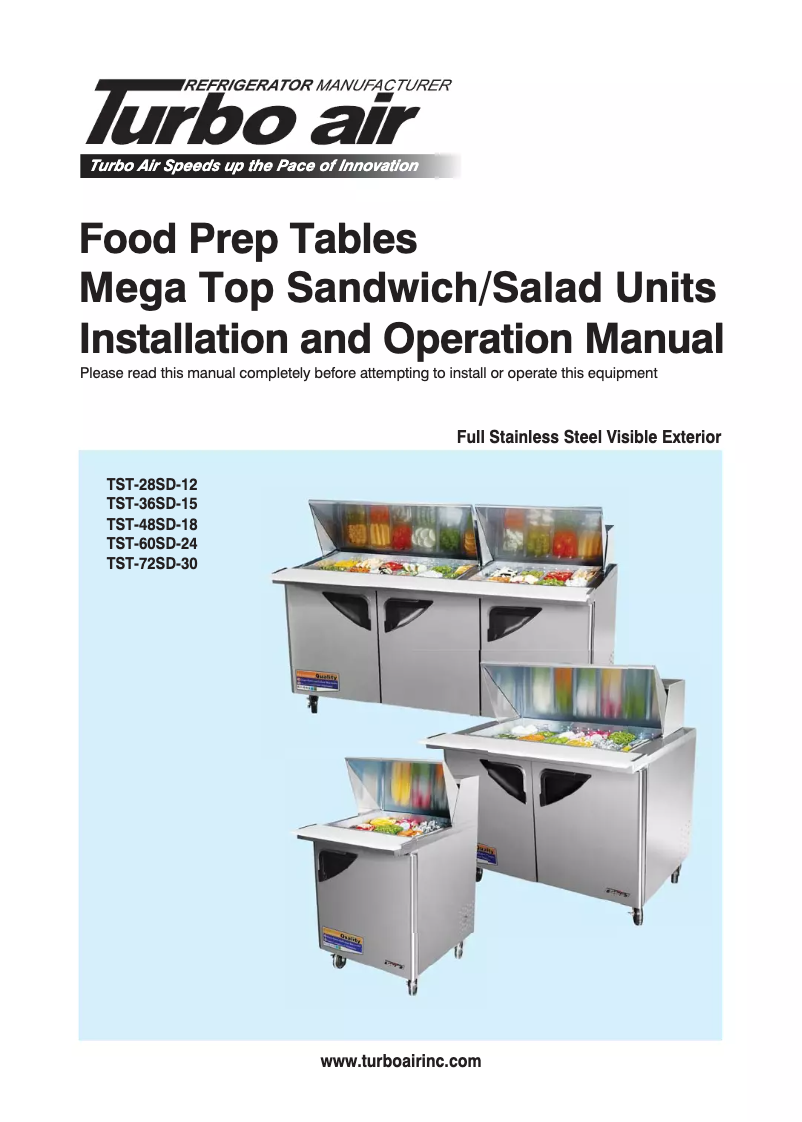 Página 1 del manual Manual de uso y mantenimiento Turbo air TST-28SD-12