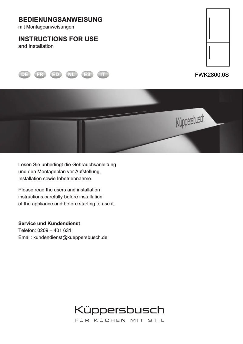 Page 1 de la notice Manuel utilisateur Küppersbusch FWK2800.0S