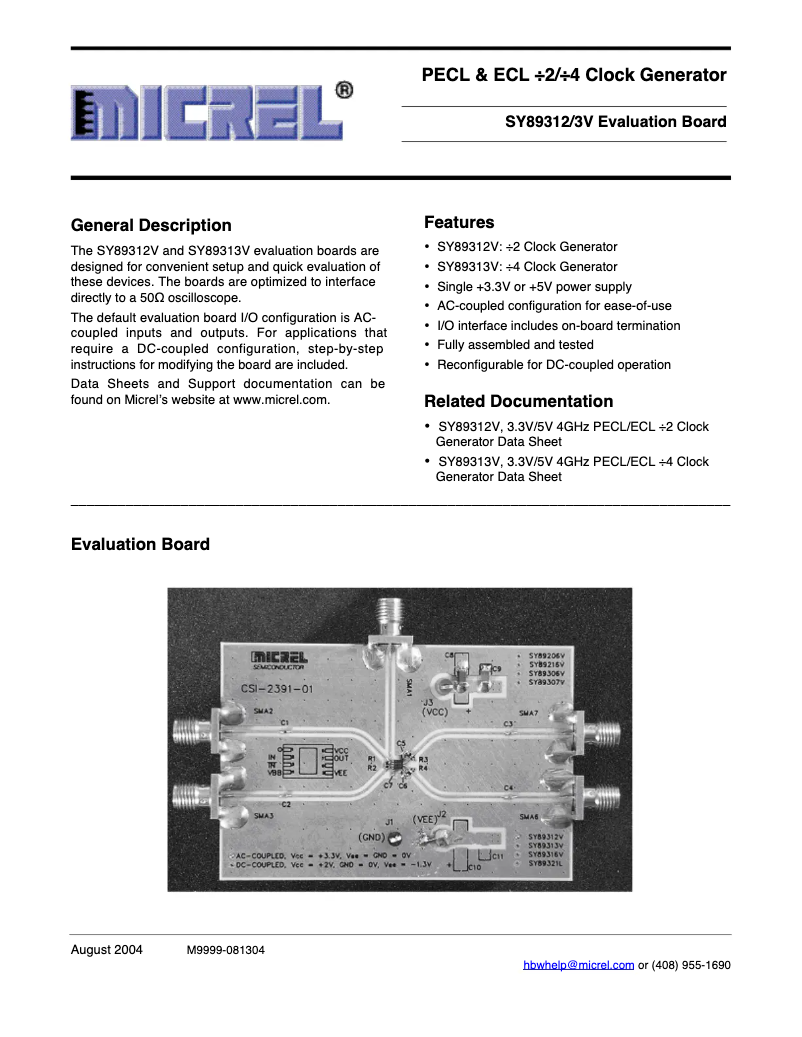 Page 1 de la notice Manuel utilisateur Microchip SY89313V
