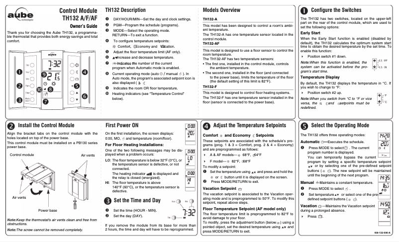 Page 1 de la notice Manuel utilisateur Aube TH132 A