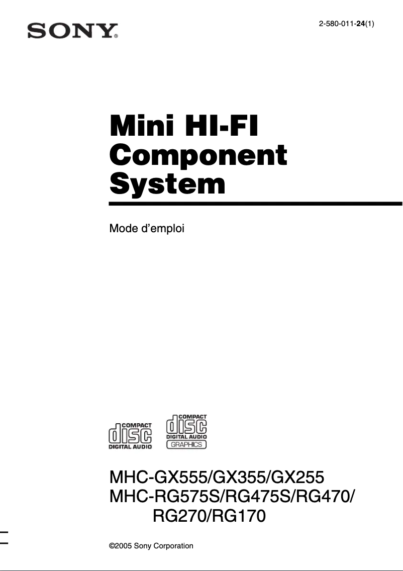 Page 1 de la notice Manuel utilisateur Sony MHC-RG170