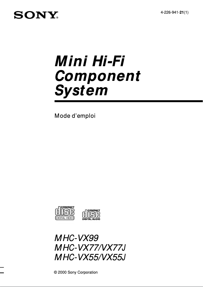 Page n°1 - Manuel utilisateur Sony MHC-VX77