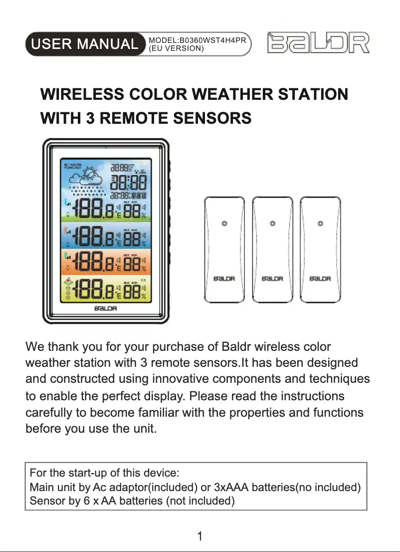 Page 1 de la notice Manuel utilisateur Baldr B360W-C
