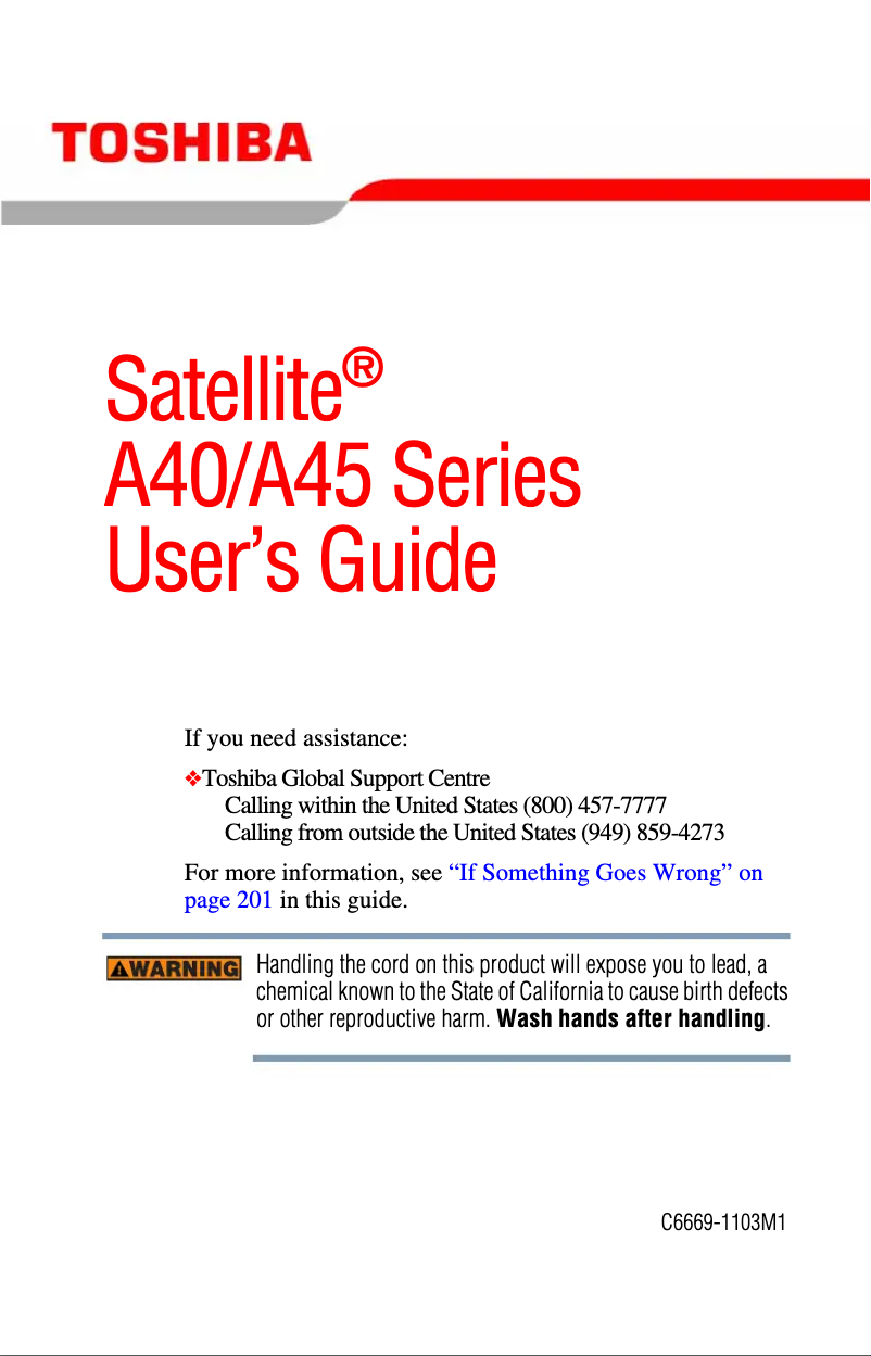 Page n°1 - Manuel utilisateur Toshiba Satellite A45