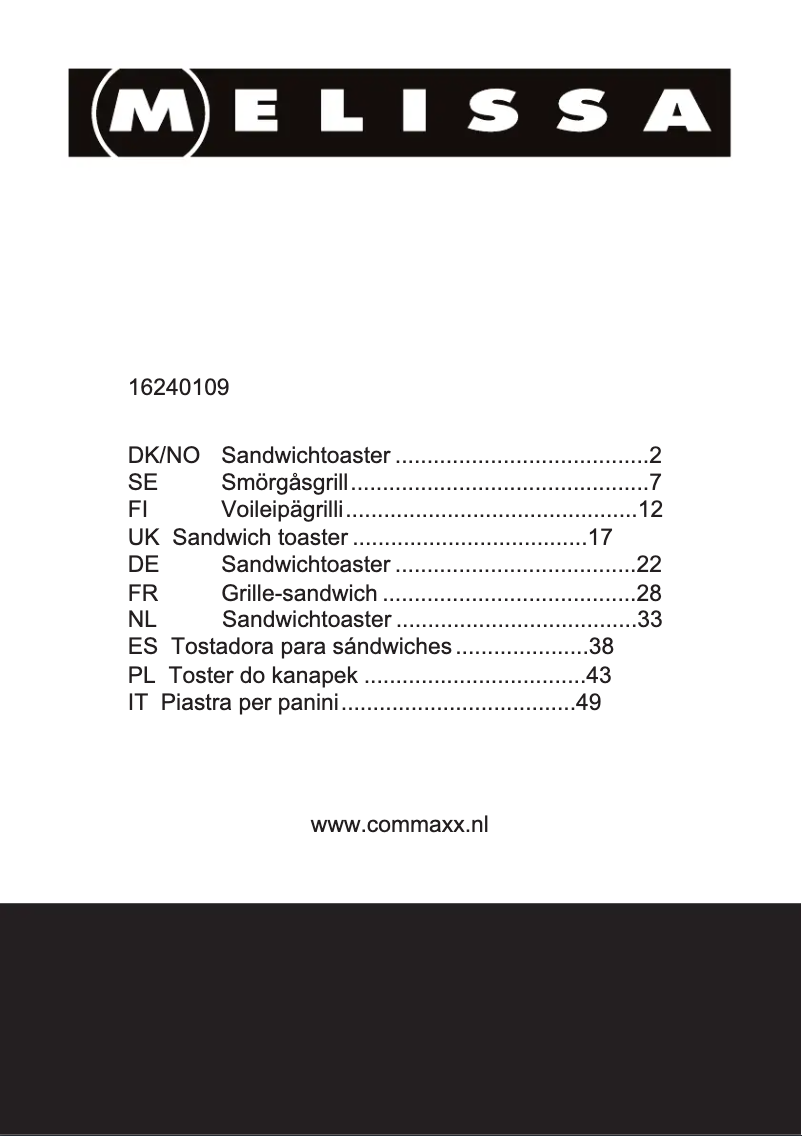 Page 1 de la notice Manuel utilisateur Melissa 16240109