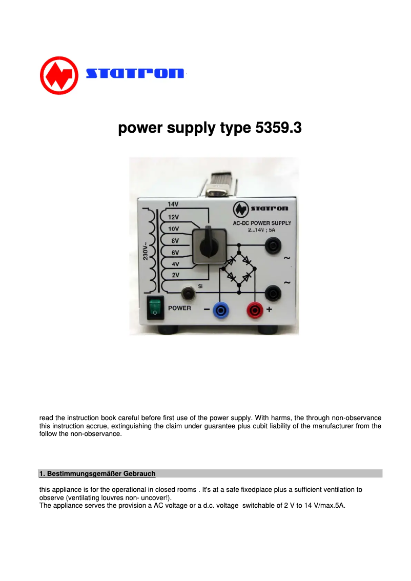 Page n°1 - Manuel utilisateur Statron 5359.3